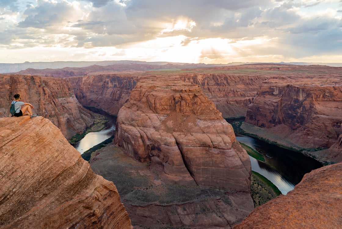 A sweeping view of Horseshoe Bend and the Colorado River near Page, AZ.