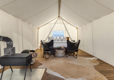 view of interior of Safar Tent at Under Canvas Moab