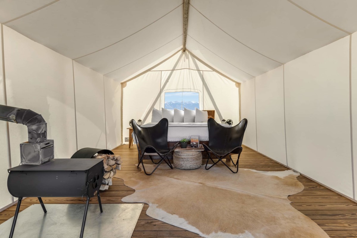view of interior of Safar Tent at Under Canvas Moab