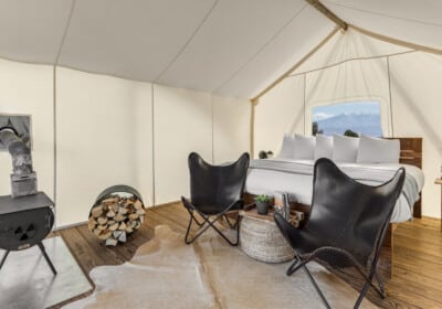 View of interior Safari Tent at Under Canvas Moab
