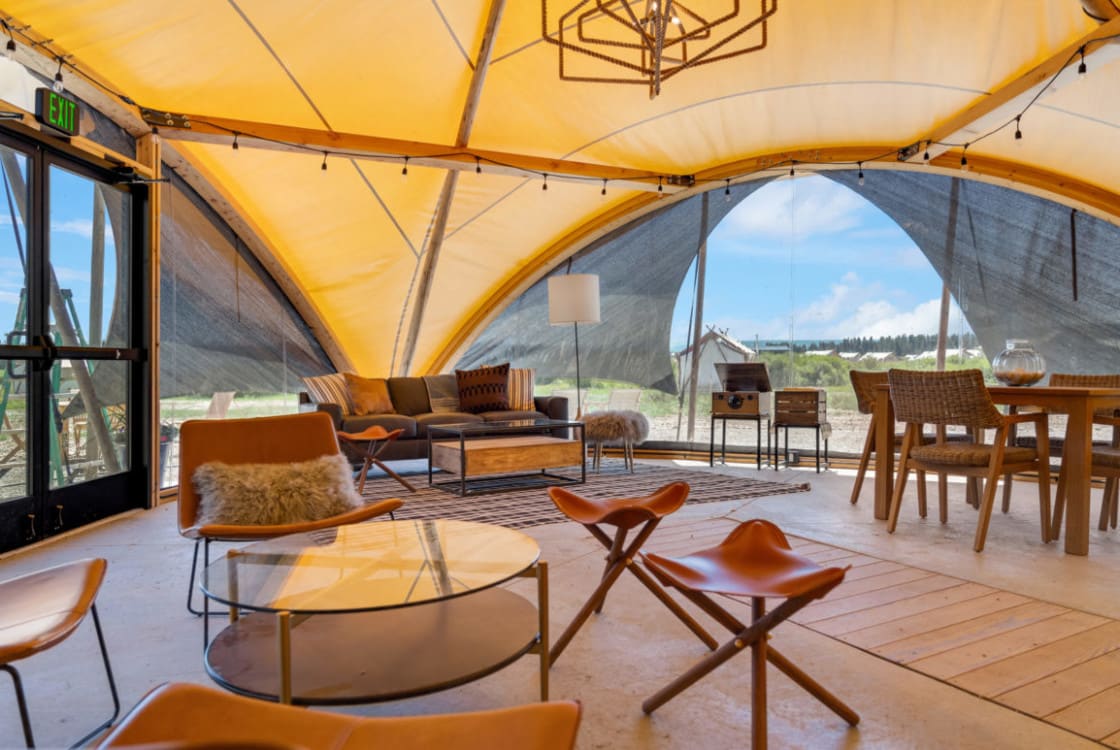 Lobby tent interior seating at Under Canvas Yellowstone