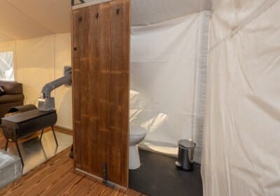 Toilet in Under Canvas in-tent bathrooms.