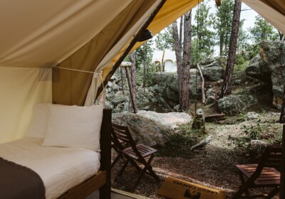 View of Safari with Three Twins tent at Under Canvas Mt. Rushmore
