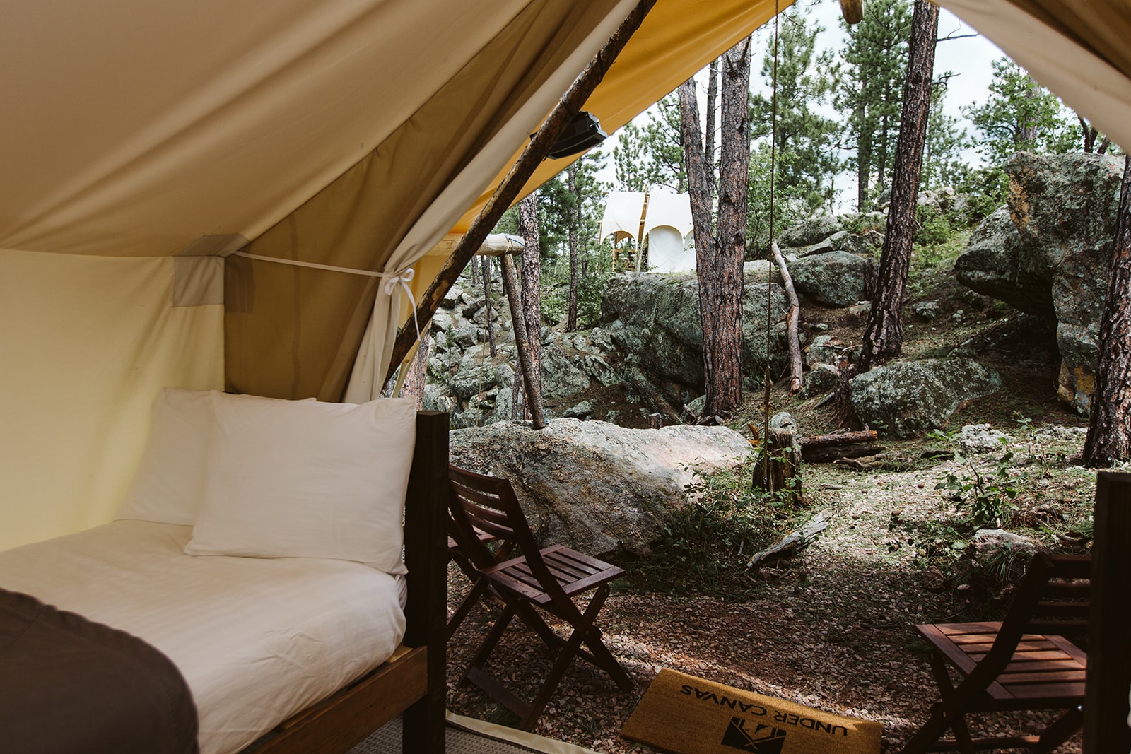 View of Safari with Three Twins tent at Under Canvas Mt. Rushmore