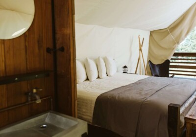 Interior of Under Canvas Glamping Tent