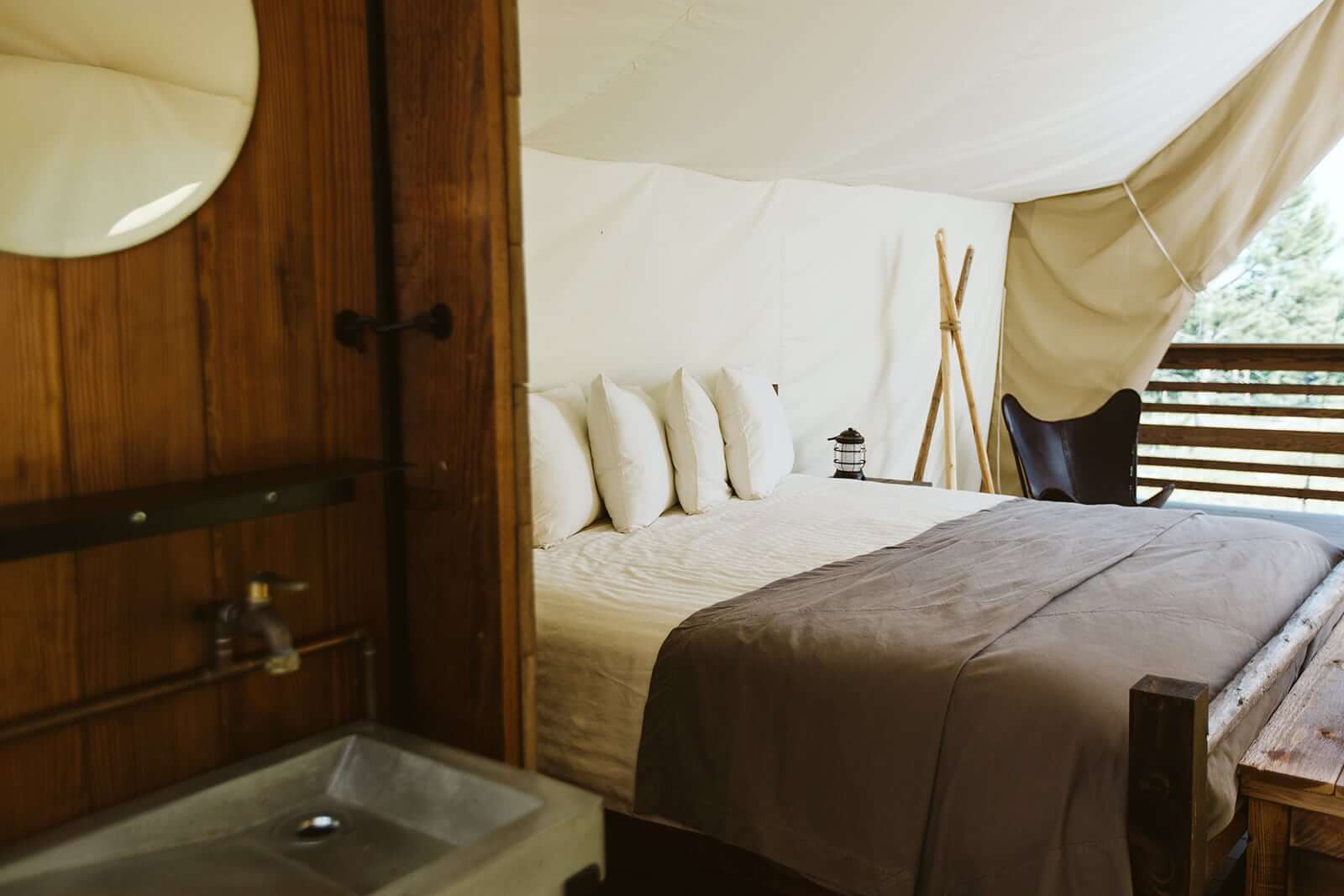 Interior of Under Canvas Glamping Tent