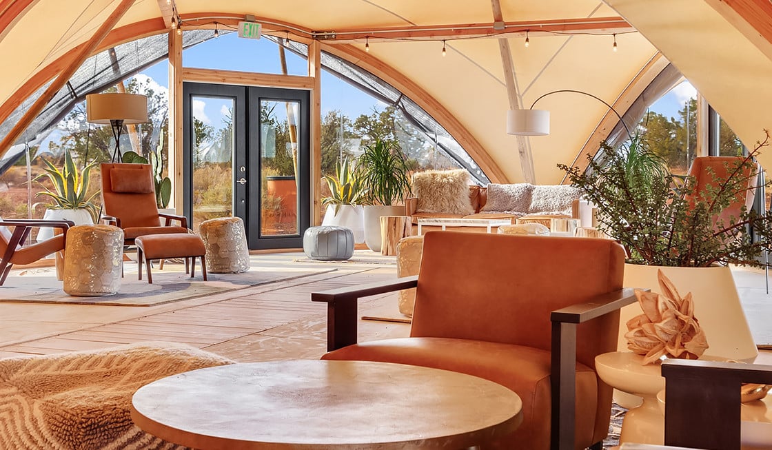 The interior of the lobby tent at Under Canvas Grand Canyon.