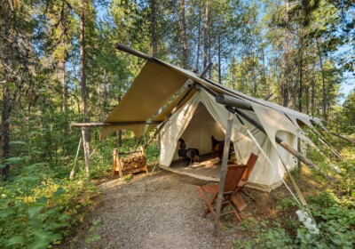 View of outside of Safari Tent at Under Canvas Glacier