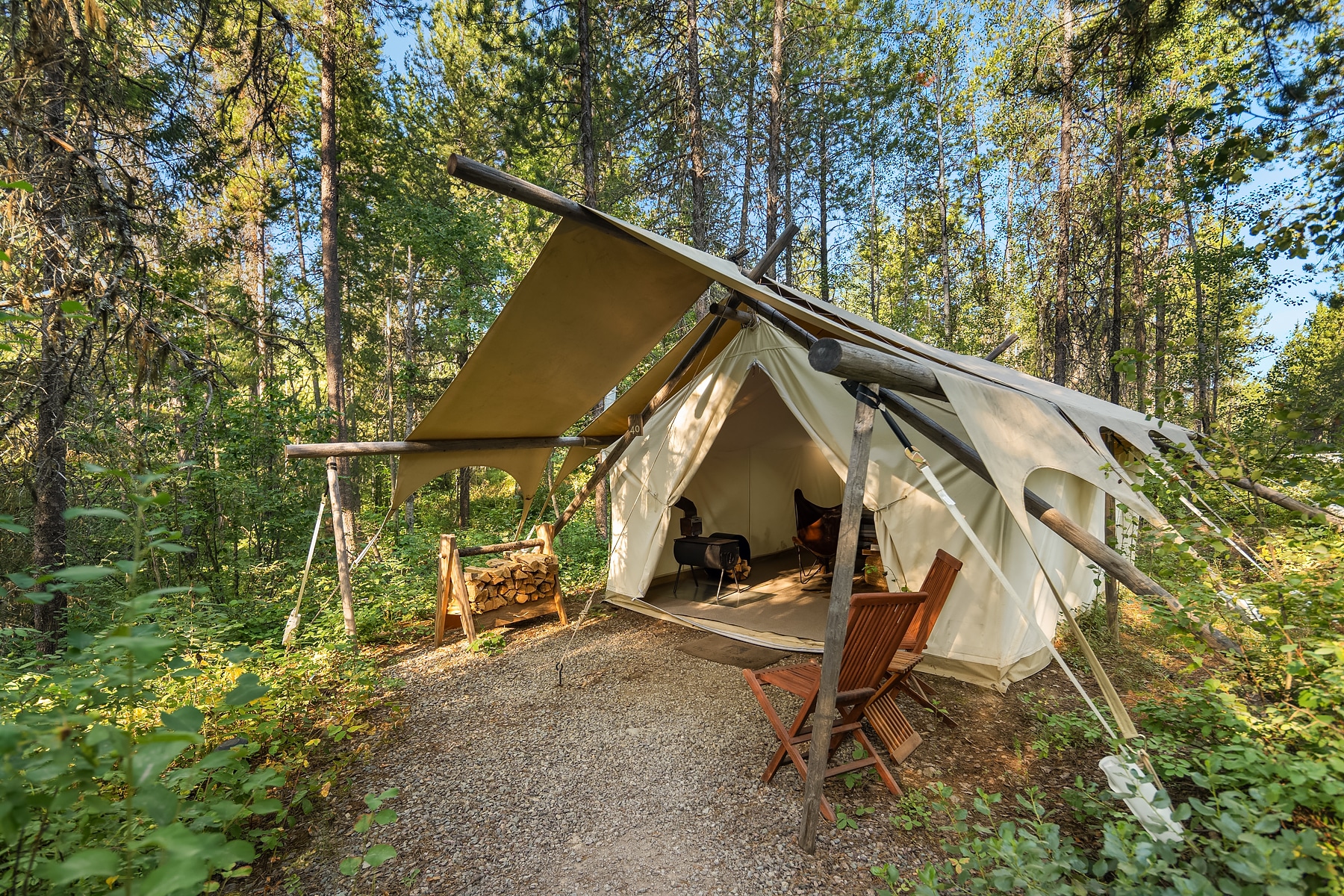 View of outside of Safari Tent at Under Canvas Glacier