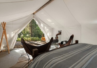 View Outside from bed in Safari Tent at Under Canvas Glacier