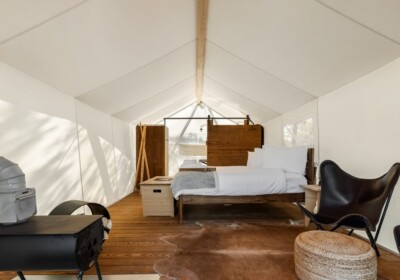 View of Interior Deluxe Tent at Under Canvas Bryce Canyon