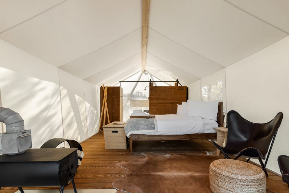 View of Interior Deluxe Tent at Under Canvas Bryce Canyon