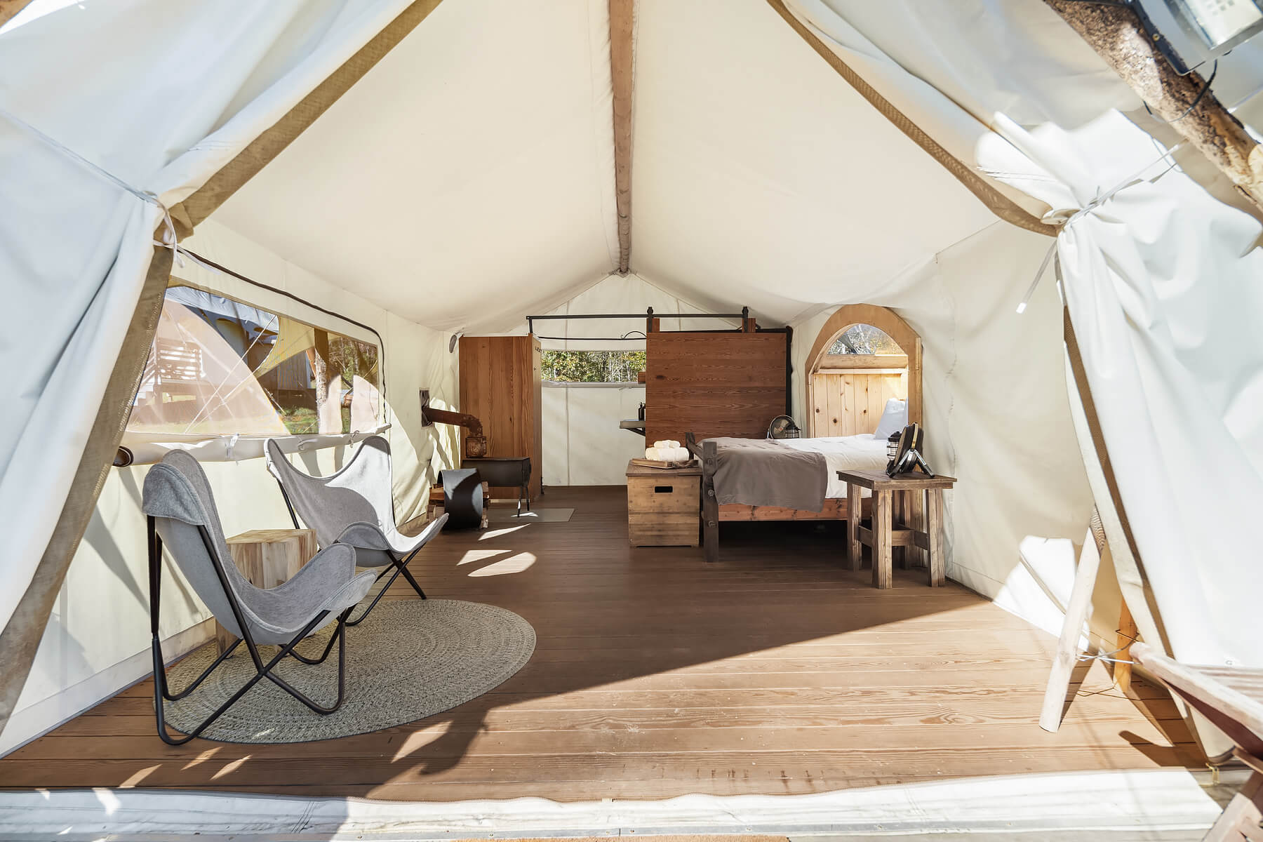 Stargazer Tent Interior at Under Canvas Great Smoky Mountains