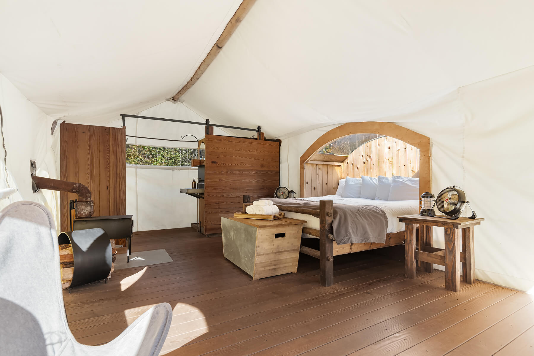 Stargazer Tent Interior at Under Canvas Great Smoky Mountains