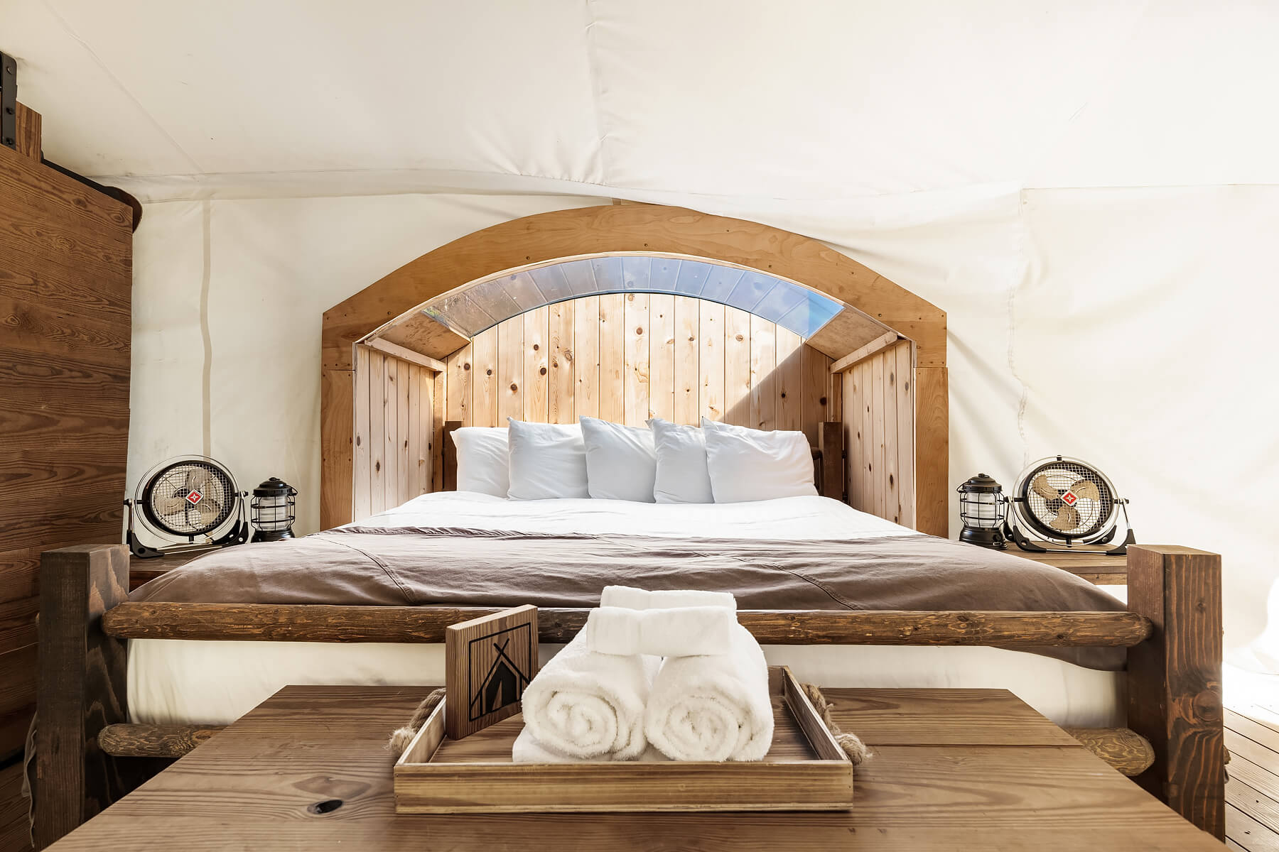 Stargazer King Bed and Viewing Window at Under Canvas Great Smoky Mountains