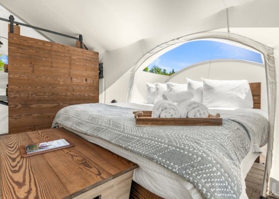 Stargazer tent view of window above king bed