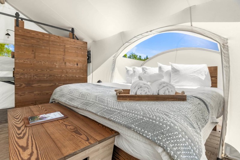 Stargazer tent view of window above king bed