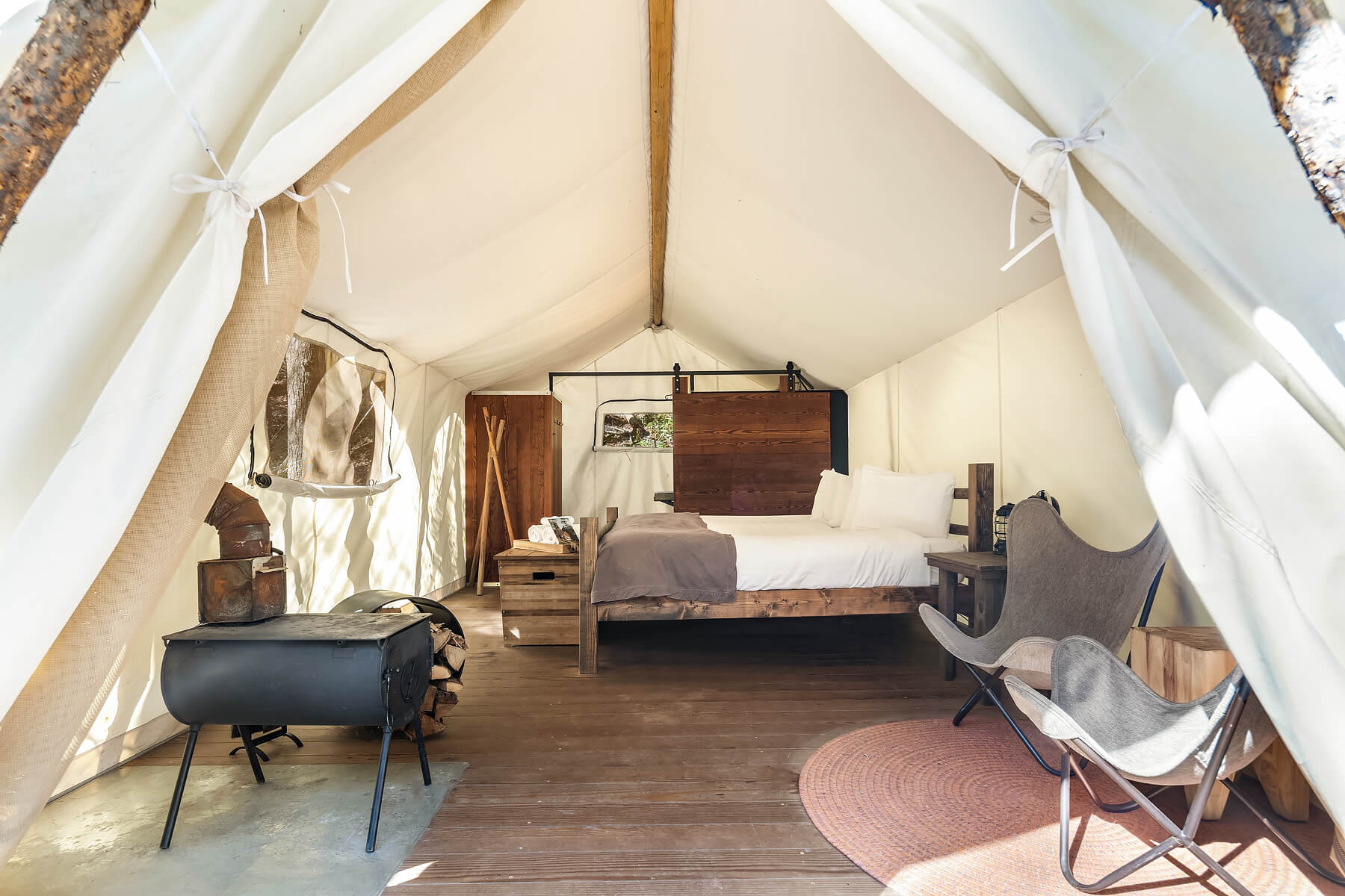 Deluxe Tent Interior at Under Canvas Great Smoky Mountains