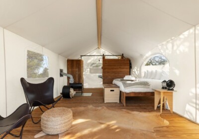 View of Interior of Stargazer Tent at Under Canvas Bryce Canyon