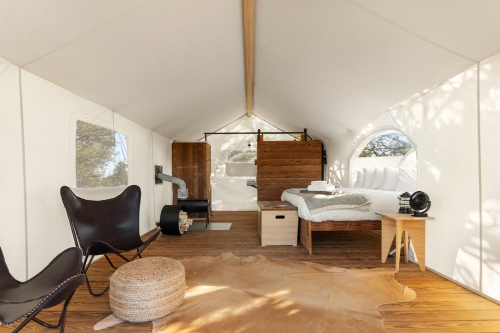 View of Interior of Stargazer Tent at Under Canvas Bryce Canyon