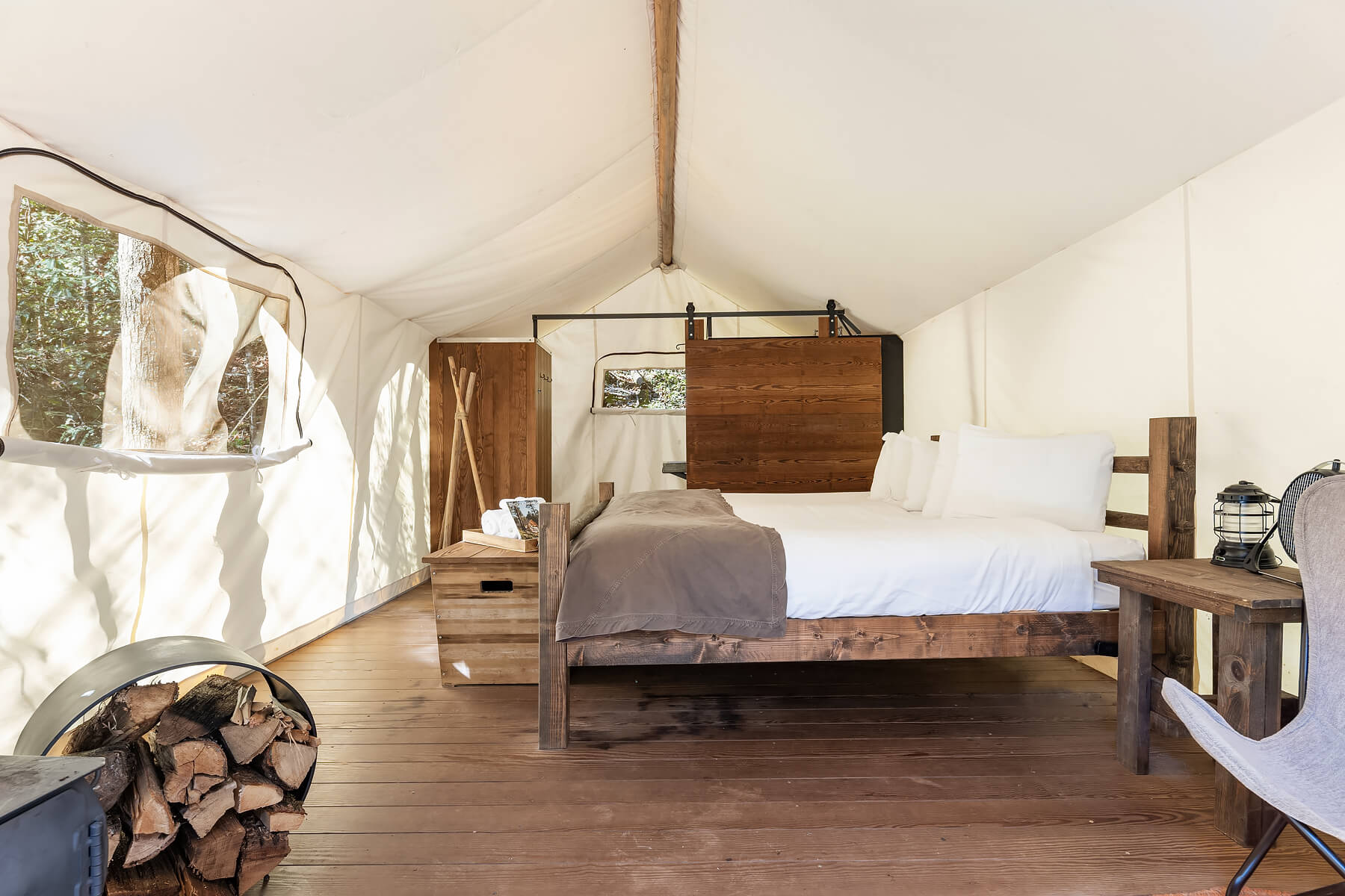 Deluxe Tent Interior at Under Canvas Great Smoky Mountains