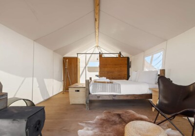 Interior view of a Deluxe Tent at Under Canvas Grand Canyon