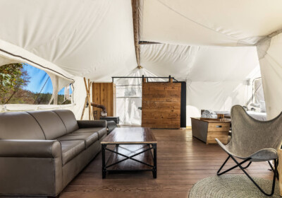 Suite tent Interior at Under Canvas Great Smoky Mountains