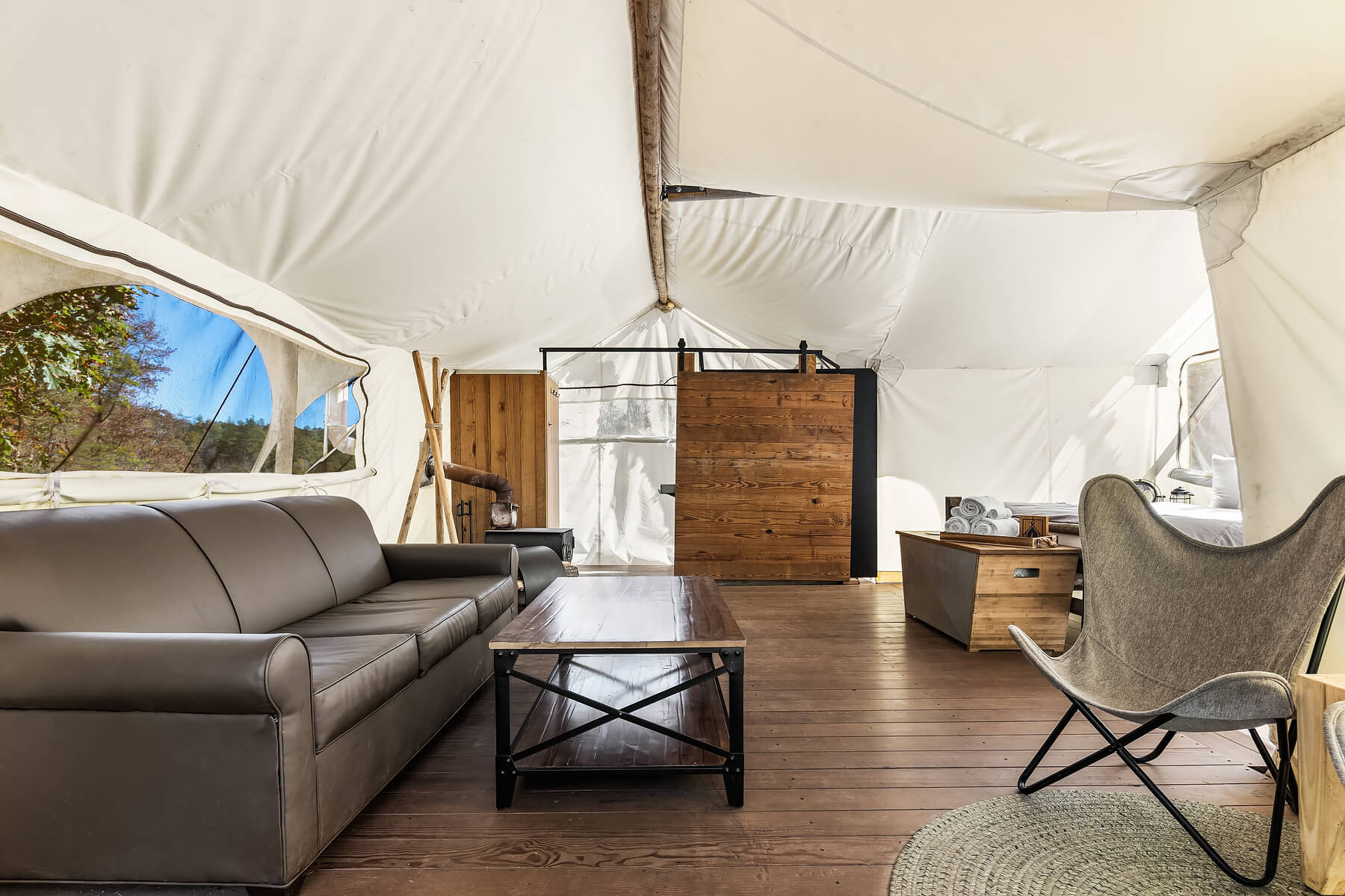 Suite tent Interior at Under Canvas Great Smoky Mountains