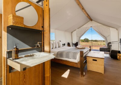 View of Bathroom Sink in a Deluxe Tent at Under Canvas Grand Canyon