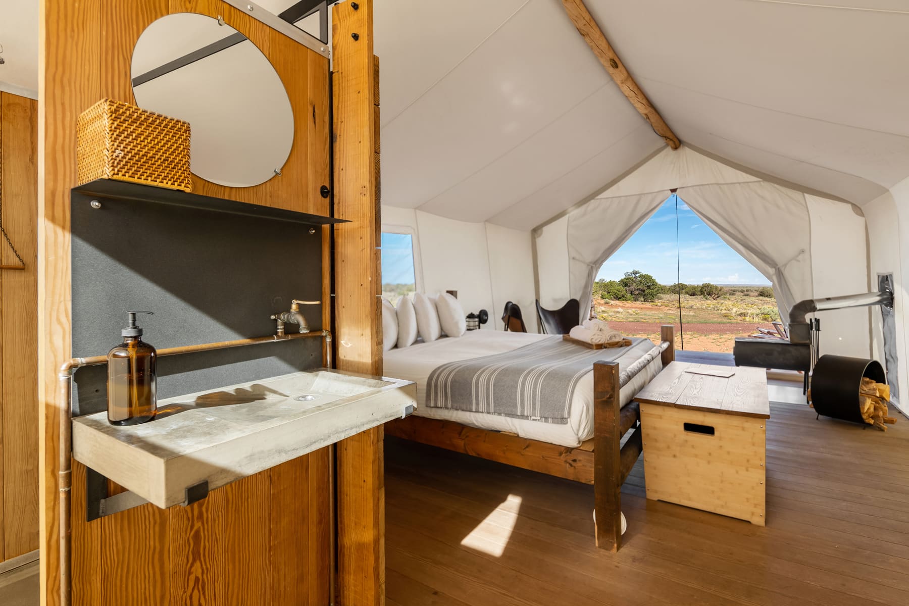 View of Bathroom Sink in a Deluxe Tent at Under Canvas Grand Canyon