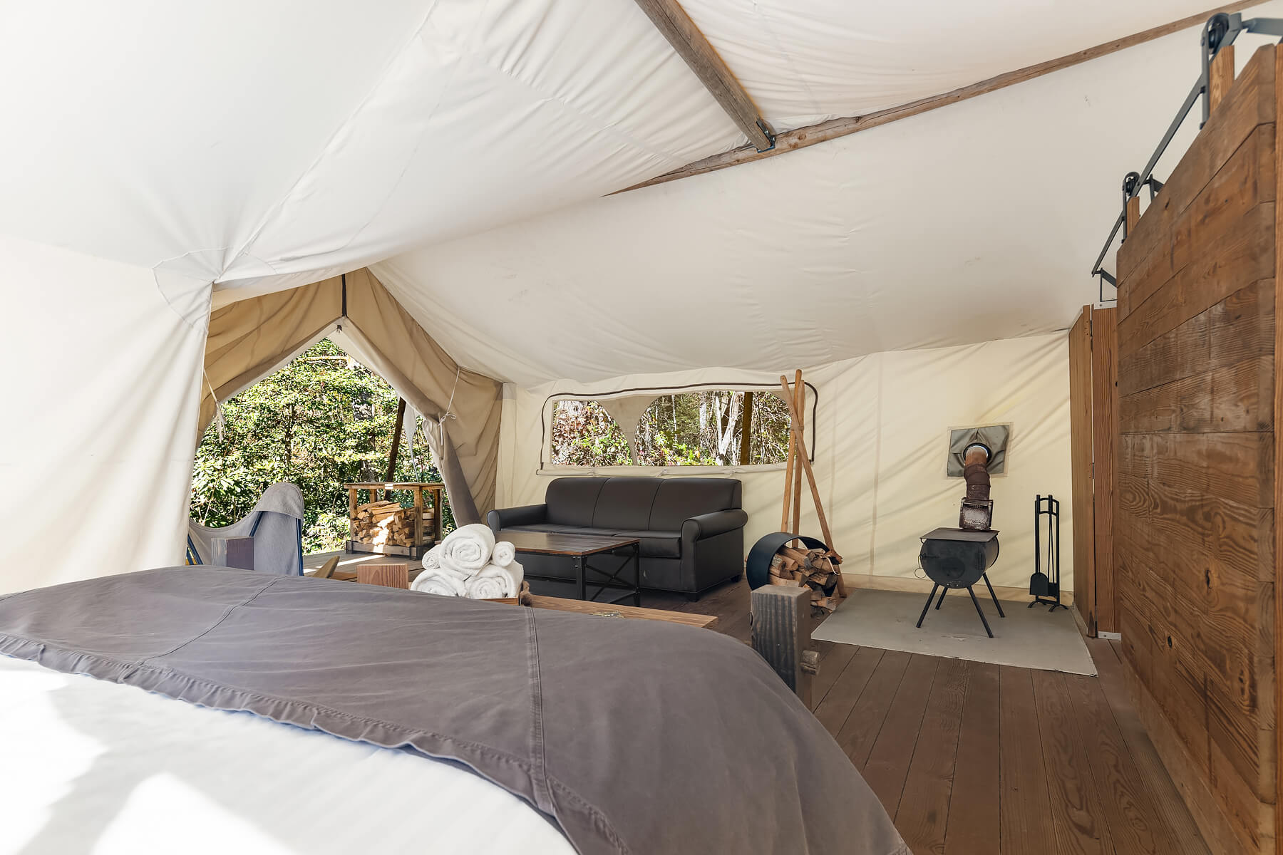 Suite Tent Interior at Under Canvas Great Smoky Mountains