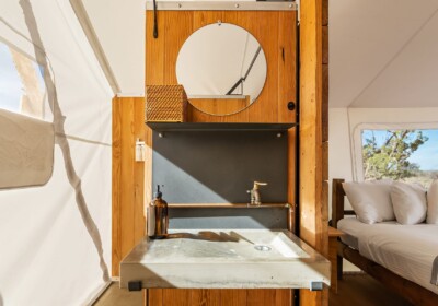 View of Deluxe Bathroom Sink at Under Canvas Grand Canyon