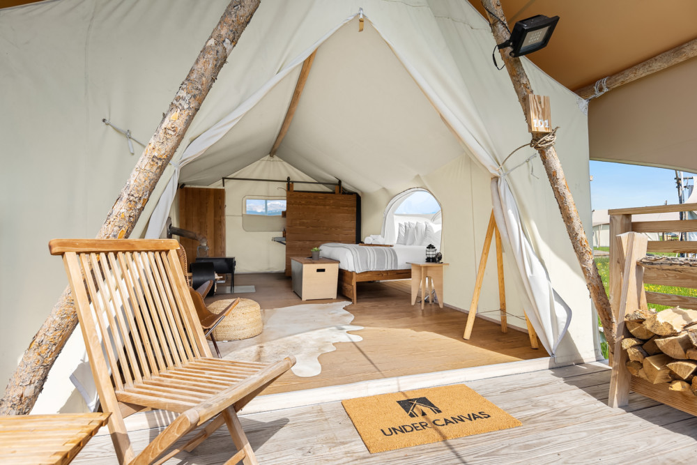 Under Canvas Yellowstone Stargazer Interior from deck