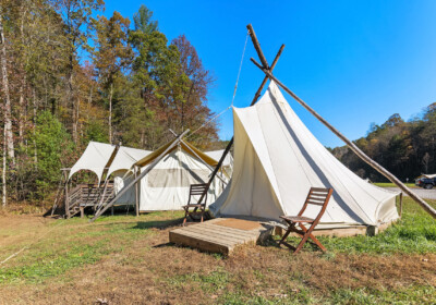 Suite with Kids Tent Exterior at Under Canvas Great Smoky Mountains