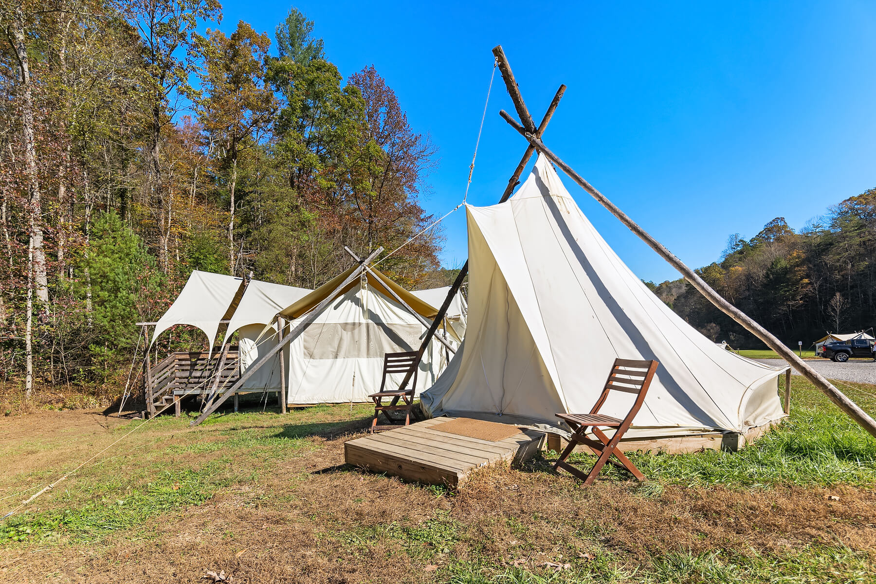 Suite with Kids Tent Exterior at Under Canvas Great Smoky Mountains