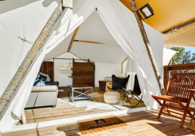 Suite Tent view of interior at Under Canvas Bryce Canyon