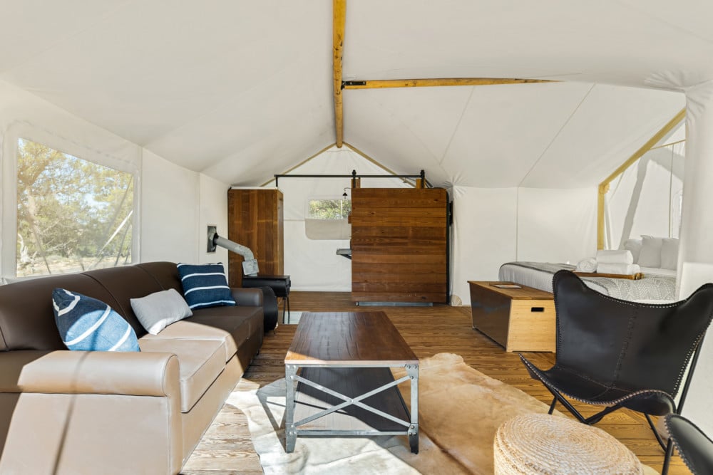Suite Tent interior at Under Canvas Bryce Canyon