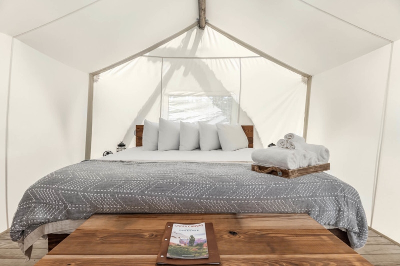 Suite tent interior at Under Canvas Acadia
