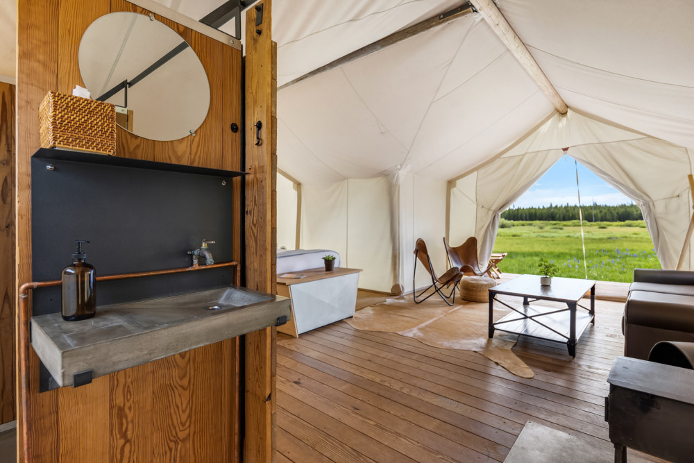 Under Canvas Yellowstone Suite Tent with ensuite bathroom sink