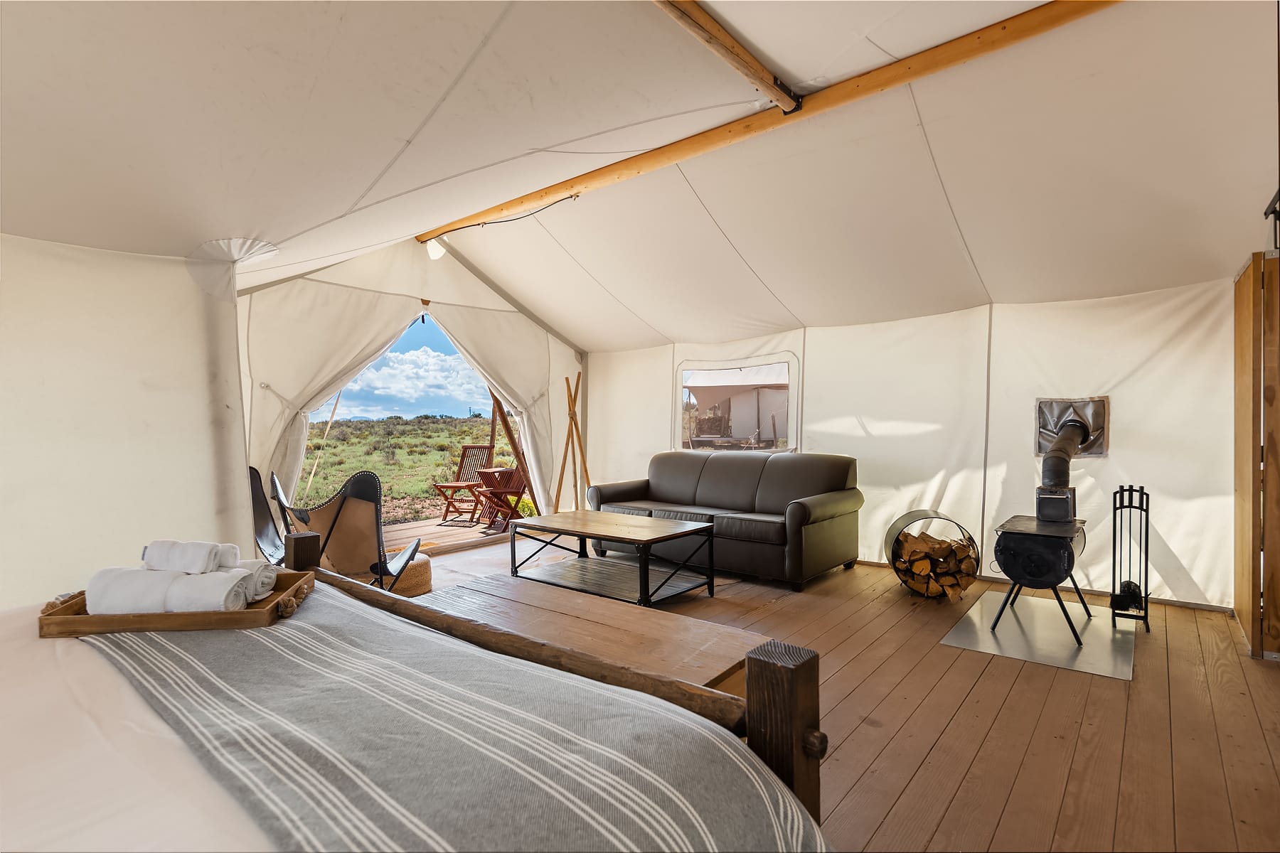 View of Living Room in a Suite Tent at Under Canvas Grand Canyon
