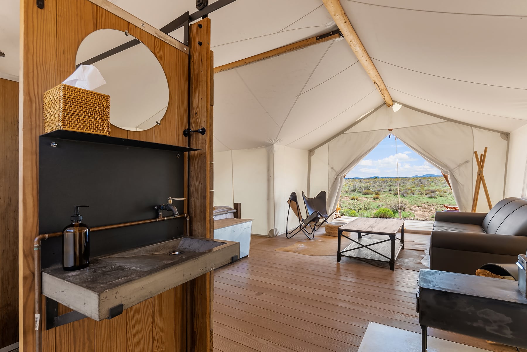 View of Sink in a Suite Tent at Under Canvas Grand Canyon