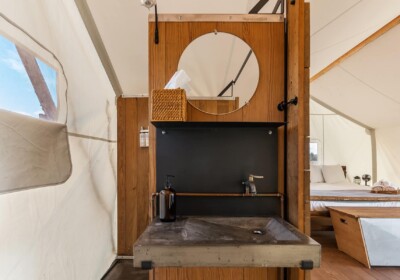 View of Sink in a Suite Tent at Under Canvas Grand Canyon