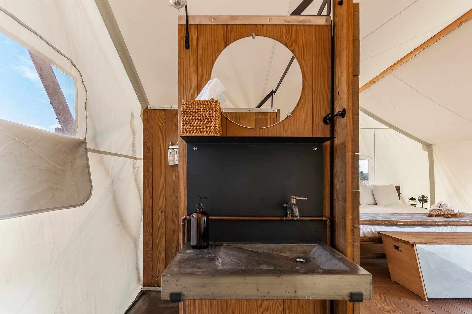 View of Sink in a Suite Tent at Under Canvas Grand Canyon