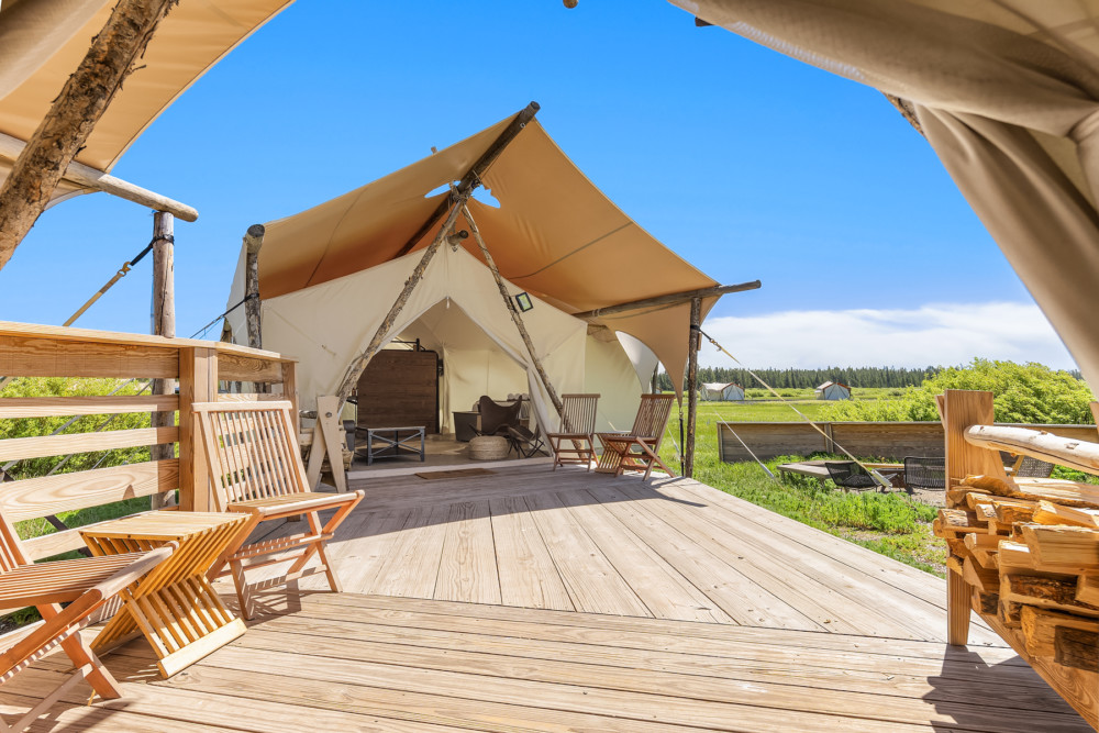 Under Canvas Yellowstone Madison River Suite view from three twin safari tent