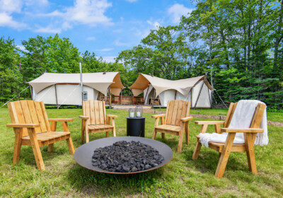 Cadillac Suite Tent Exterior with Private Firepit at Under Canvas Acadia