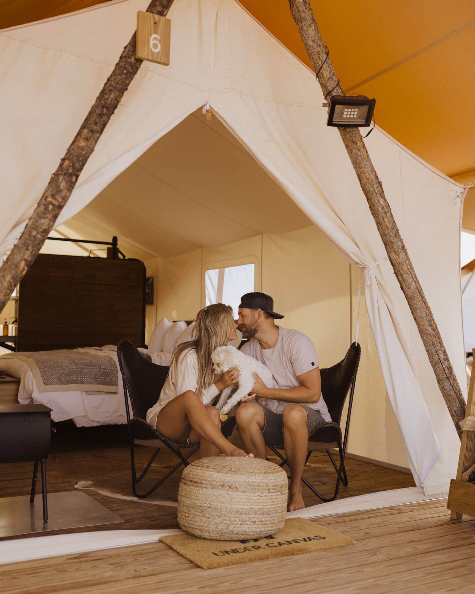 Dan and Chelle in Deluxe tent at Under Canvas Lake Powell-Grand Staircase