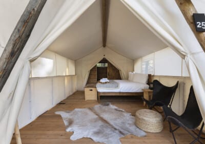 deluxe tent interior with sitting area