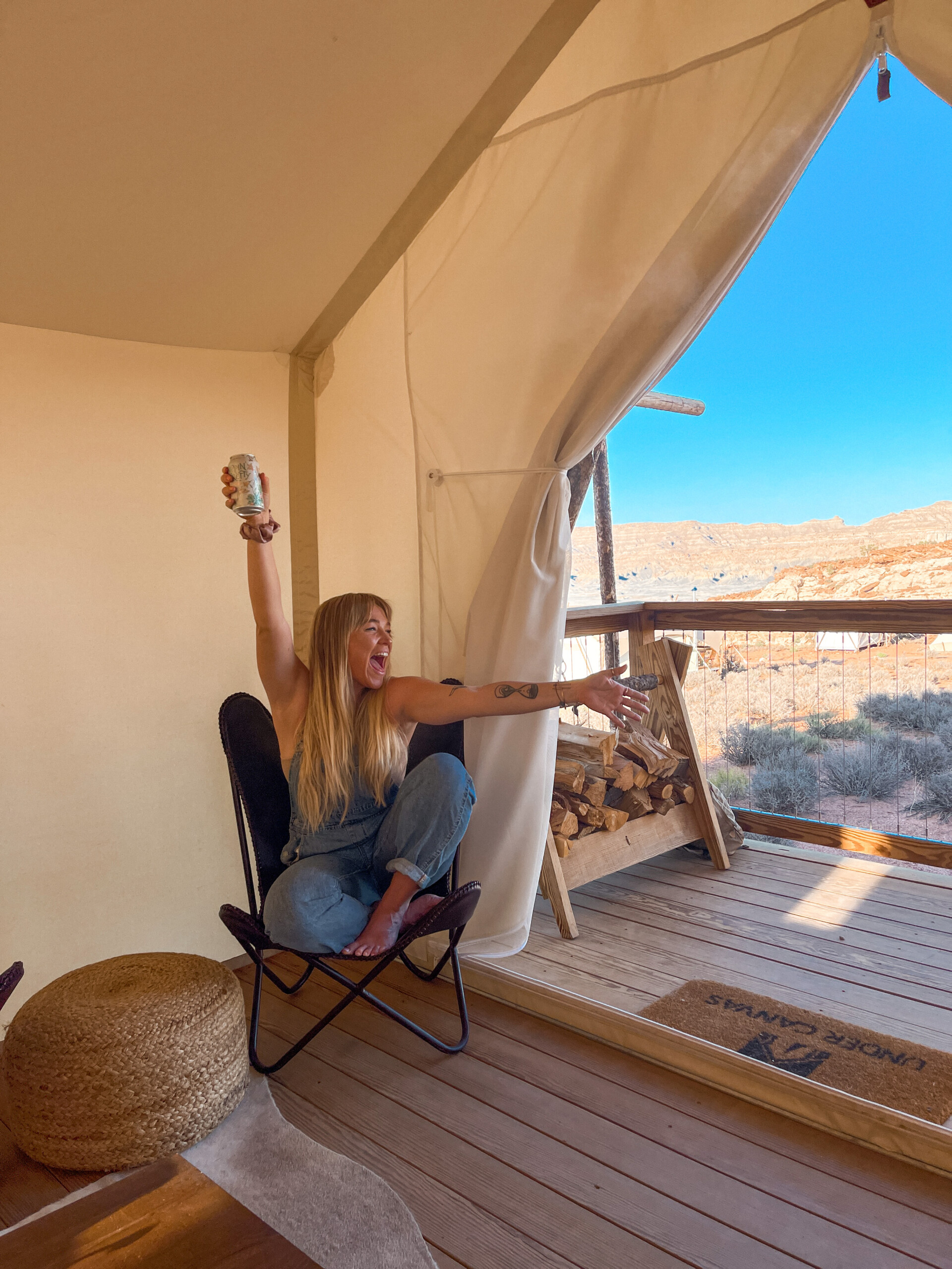 Alix Traeger enjoying tent space at Under Canvas Lake Powell-Grand Staircase