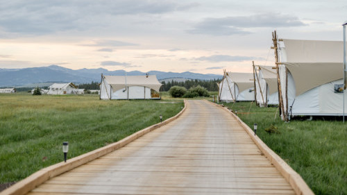 Under Canvas Yellowstone boardwalk to tents