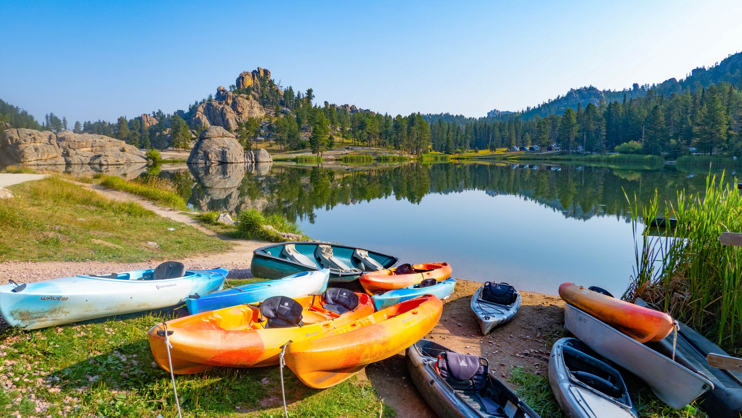 Kayaks on Sylvan Lake in Custer State Park